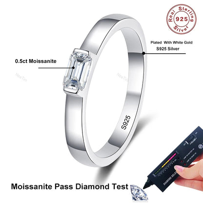 0.5ct 4x6mm Emerald Cut Moissanite Engagement Ring Women Bridal Proposal Rings S925 Sterling Silver Bands Wedding Band