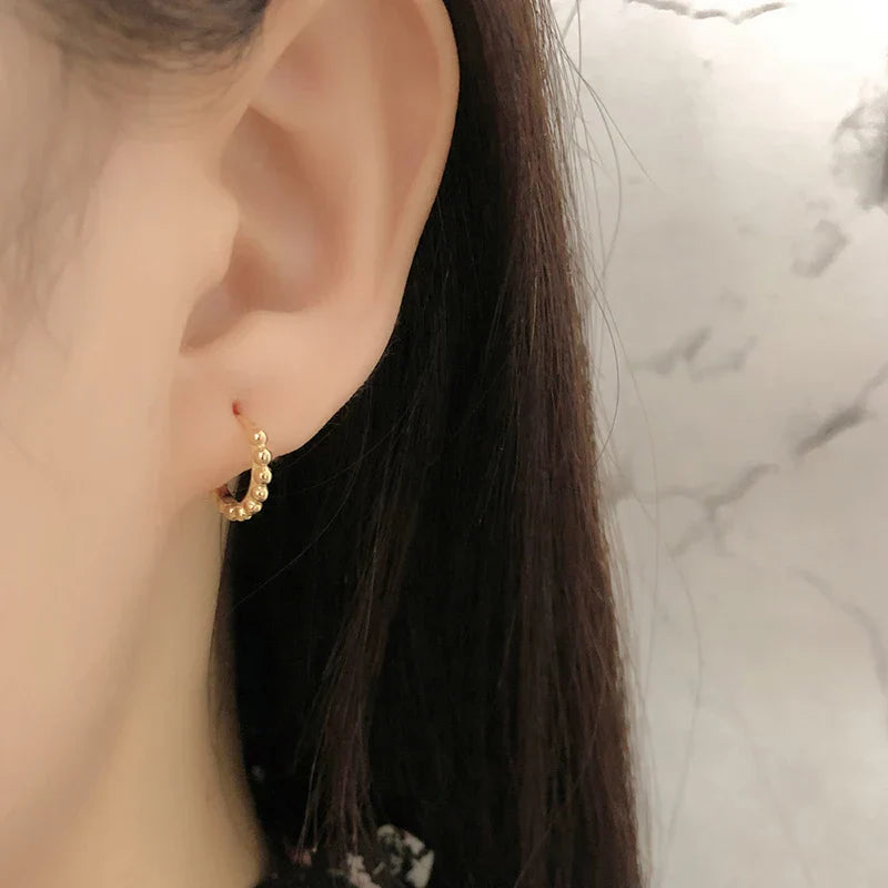 925 Sterling Silver Simple Fashion Glossy Beads Gold Huggies Hoop Earrings for Women Gothic Piercing Jewelry Accessories