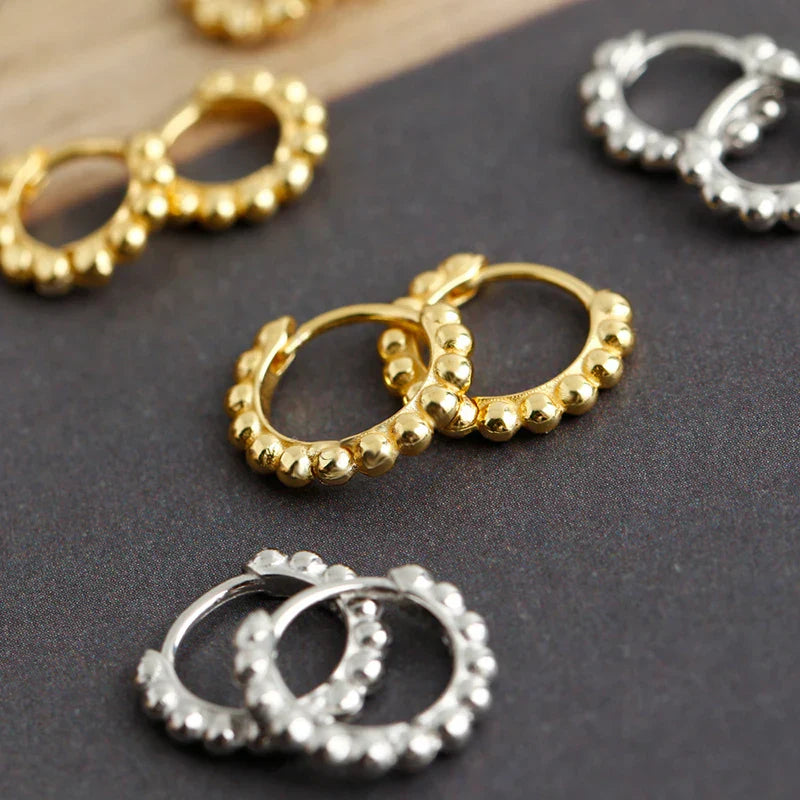 925 Sterling Silver Simple Fashion Glossy Beads Gold Huggies Hoop Earrings for Women Gothic Piercing Jewelry Accessories