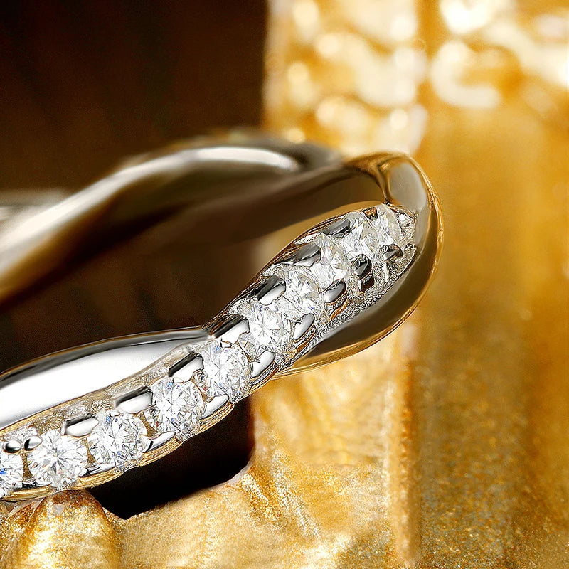 Moissanite Wedding Rings for Women Twisted 925 Sterling Silver 18K White Gold Plated Eternity Stackable Engagement Ring