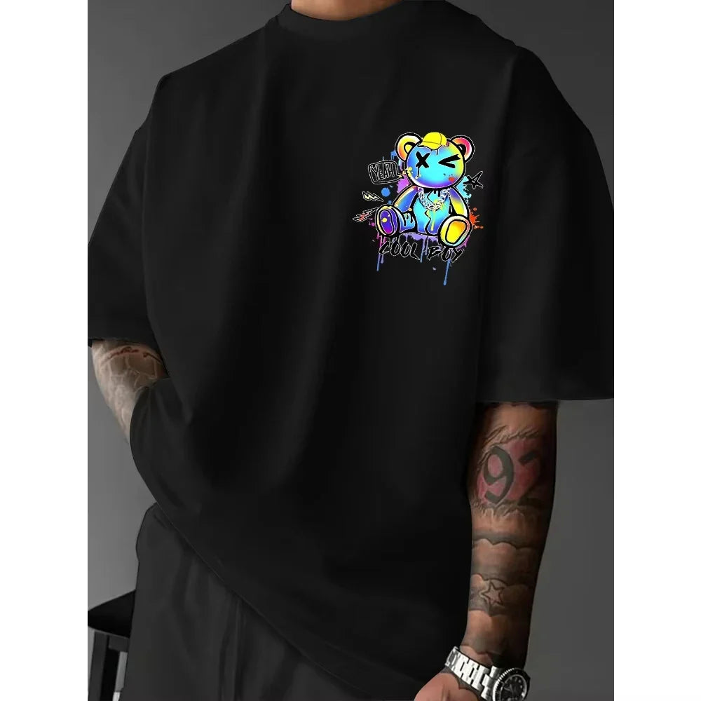 Summer 2026 New California Bear and Lightning Bolt Men's T-shirt Fashion Hot Selling Men's and Women's Round-neck Print T-shirt