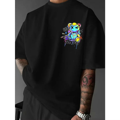 Summer 2026 New California Bear and Lightning Bolt Men's T-shirt Fashion Hot Selling Men's and Women's Round-neck Print T-shirt