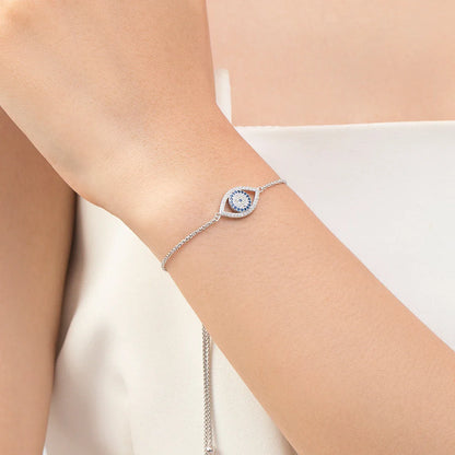 925 Sterling Silver Big Blue Eyes Basic Bracelet Fashion Style Braided Adjustable Chain Link For Women Anniversary Gift