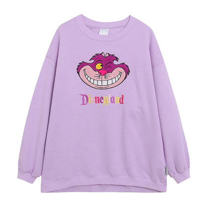 Embroidery Sweatshirt Women Casual Fleece Jumper Tigger Cheshire Cat Cartoon Loose Pullover Top O Neck