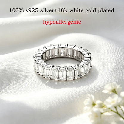 18k Plated 3*5mm Emerald Cut Moissanite Rings for Women Halo Full Eternity Bands Wedding Jewelry S925 Sterling Silver