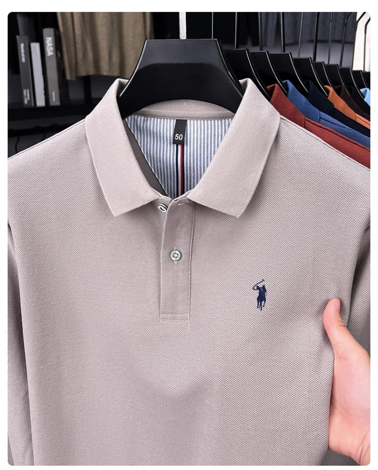 High end brand 100% cotton long sleeve polo shirt fashion luxury pony embroidery business casual comfort new Paul men's T-shirt