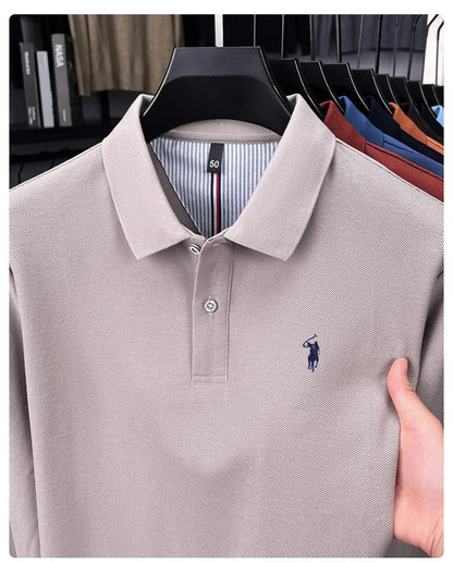 High end brand 100% cotton long sleeve polo shirt fashion luxury pony embroidery business casual comfort new Paul men's T-shirt