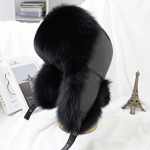 2025 Cap 100% Raccoon Dog Full Fur Fox Fur Hat Men's Fur Ear Protection Winter Thickened and Warm Russian Hat Men's Trend