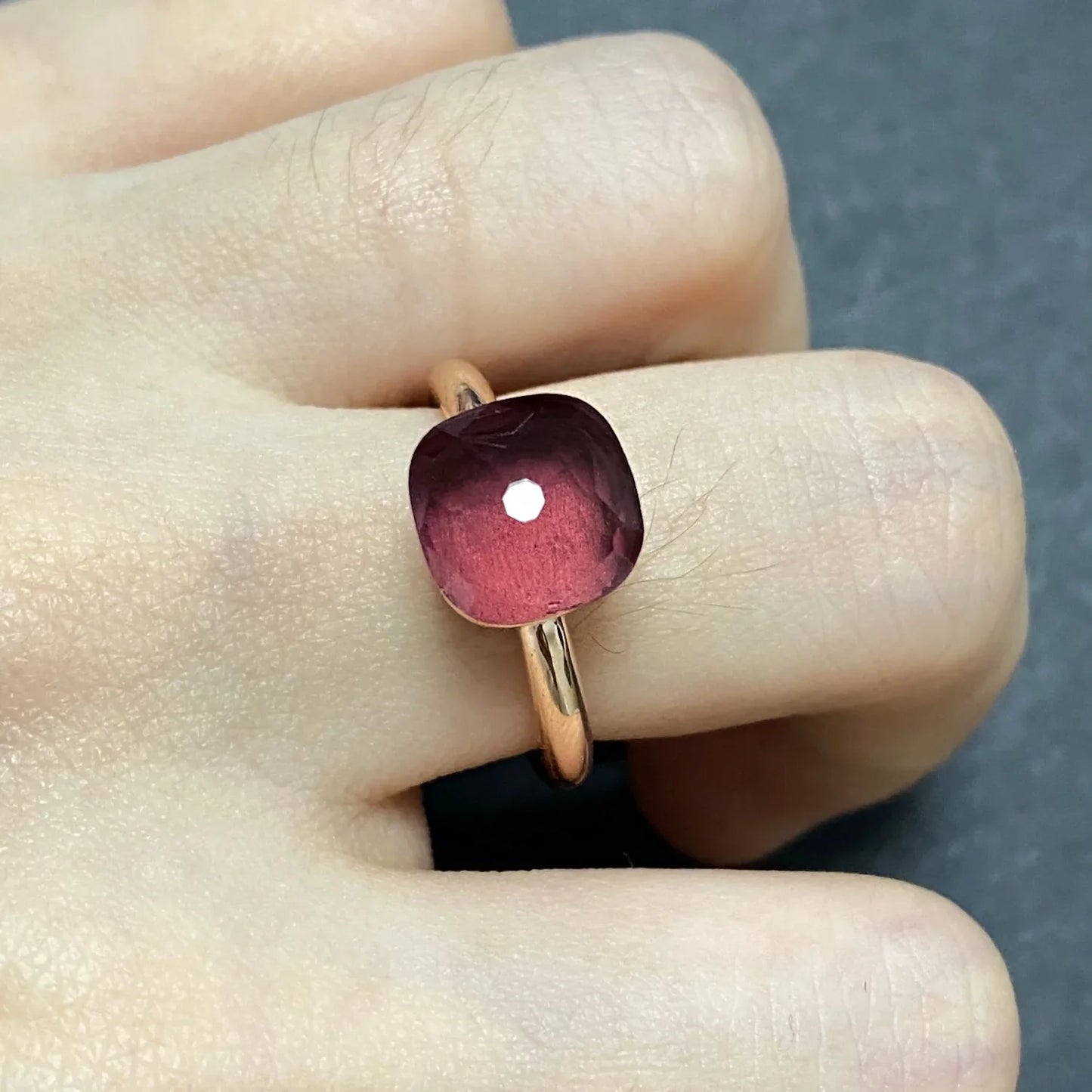 Stylish Purple Crystal Rose Gold Plated Candy Ring 30 Colors Simple Candy Color Jewelry Gift for Women Valentine's Day
