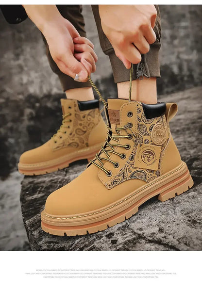 Four Seasons Men's Professional Motorcycle Riding Boots Large Size High Top Casual Leather Boots Fashion British Anti-skid Boots