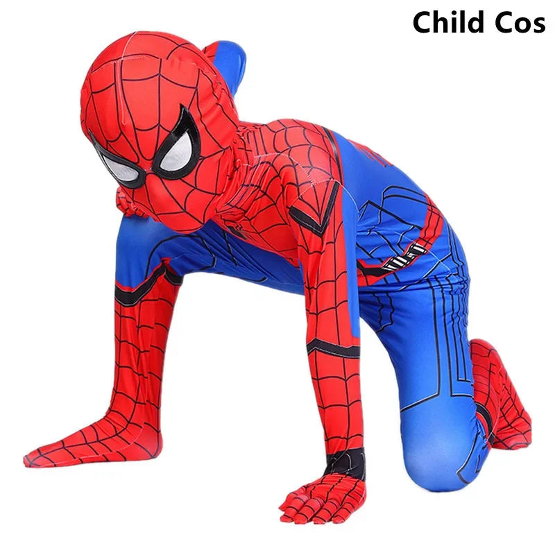 Kids Superhero Onesie Movie Character Role Play Mask Costume Halloween Spider Pattern Costume Kids Holiday Gift