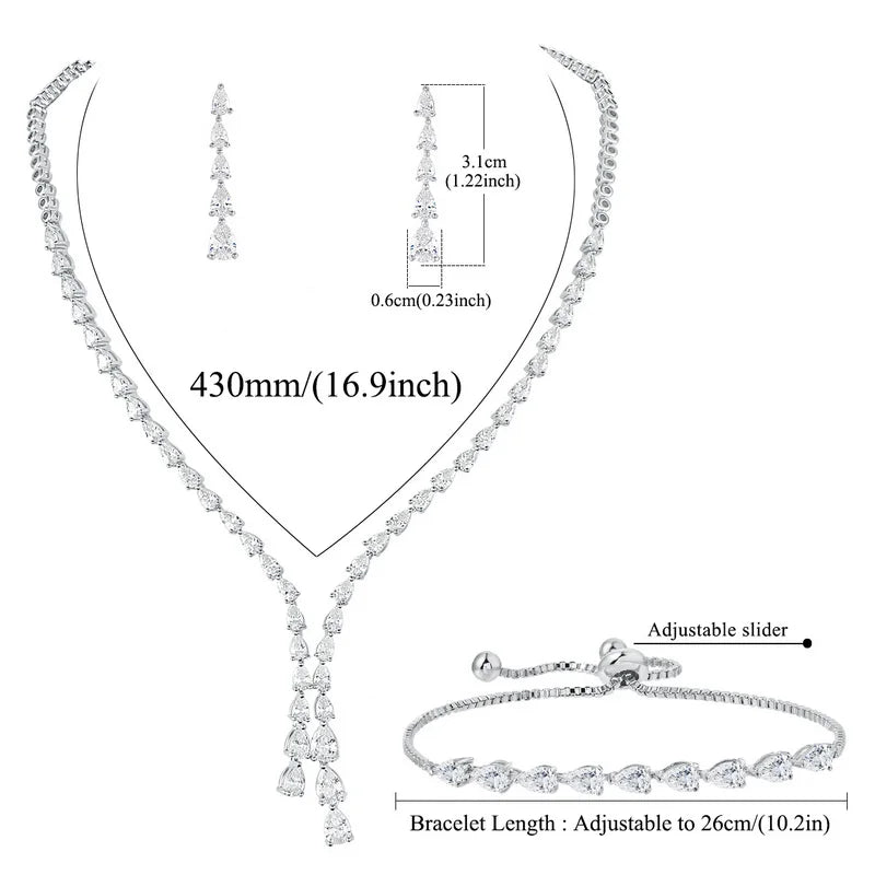 High Quality Set of 3 Pieces Necklace Bracelet and Earrings Jewelry Gift for Bride Girlfriend Wife
