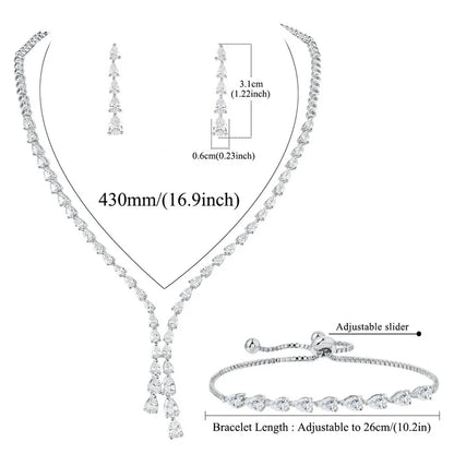 High Quality Set of 3 Pieces Necklace Bracelet and Earrings Jewelry Gift for Bride Girlfriend Wife