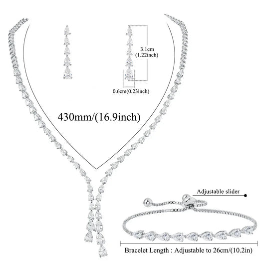 High Quality Set of 3 Pieces Necklace Bracelet and Earrings Jewelry Gift for Bride Girlfriend Wife
