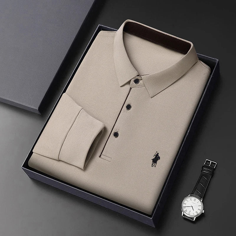 Spring and Autumn Pure Cotton Men's Long Sleeve Collar T-shirt Business Casual Fashion Comfortable Versatile Polo Shirt