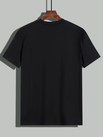 Men's Summer Casual Loose Size 100% Cotton Letter Print Round Neck Short Sleeve T-shirt Top