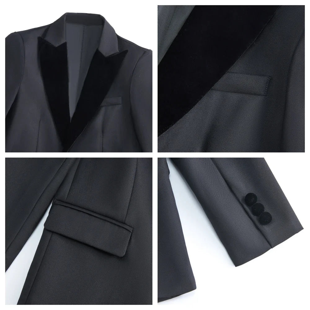 Four Pieces Boys Formal Suit Set, Velvet Collar Blazer Vest Pants Bow-tie Tuxedo Pants, Homecoming Children Wedding Suits