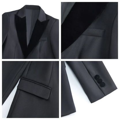 Four Pieces Boys Formal Suit Set, Velvet Collar Blazer Vest Pants Bow-tie Tuxedo Pants, Homecoming Children Wedding Suits