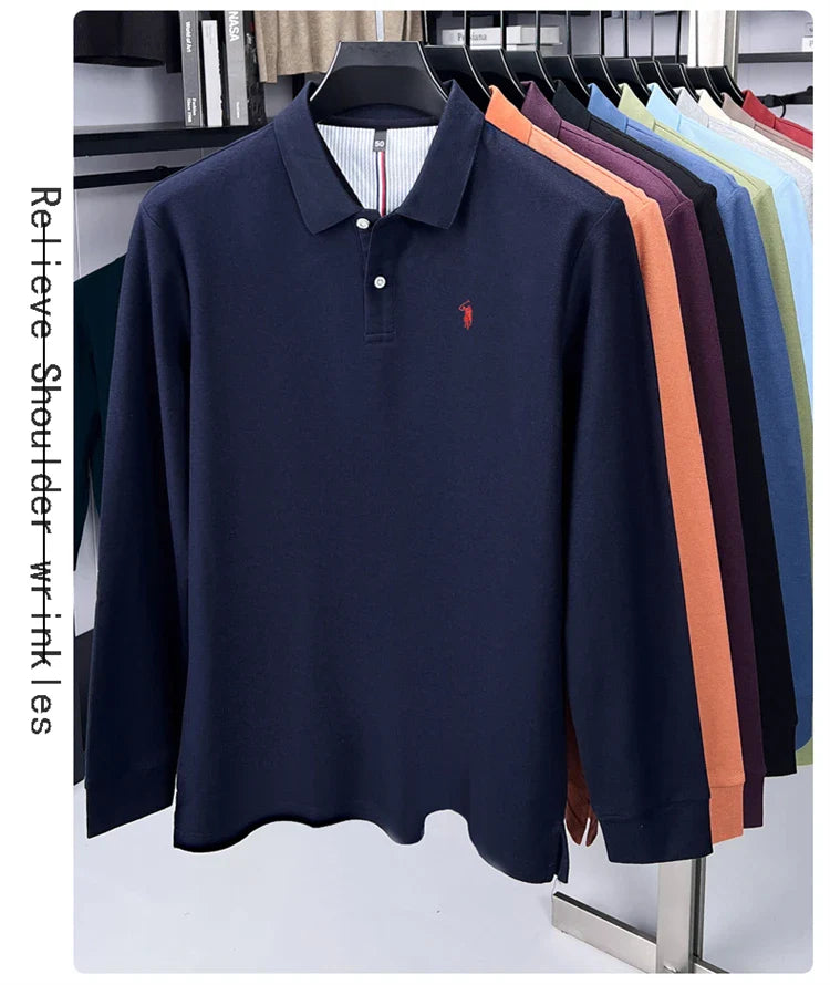 High end brand 100% cotton long sleeve polo shirt fashion luxury pony embroidery business casual comfort new Paul men's T-shirt