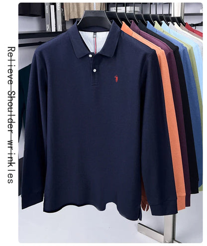 High end brand 100% cotton long sleeve polo shirt fashion luxury pony embroidery business casual comfort new Paul men's T-shirt