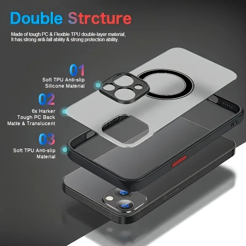 Translucent Magnetic Armor Phone Case For iPhone 17 16 15 14 13 12 Pro Max Plus Air For Magsafe Magnetic Wireless Charging Cover