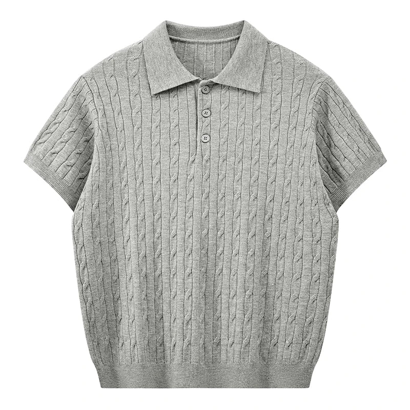 Jack's American Retro Twisted Flower Knitted Short Sleeved Polo Shirt for Men's Summer Trendy Brand Loose Casual Pullover Top