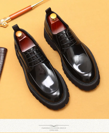 Men Oxford Brogue Genuine Leather Shoes Black Brown Classic Style Platform Lace Up Formal Shoes Wedding Office Dress Shoes Men