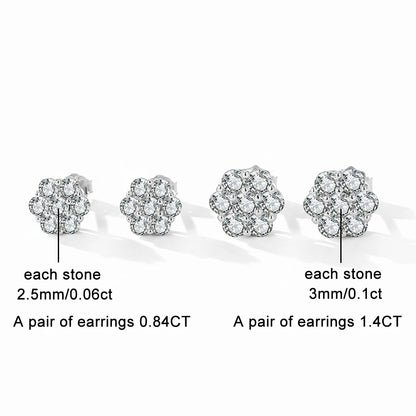 Real D Color Flower Full Moissanite Jewelry Sets for Women 925 Sterling Silver Diamond Pendant Necklace Stud Earrings Jewelry