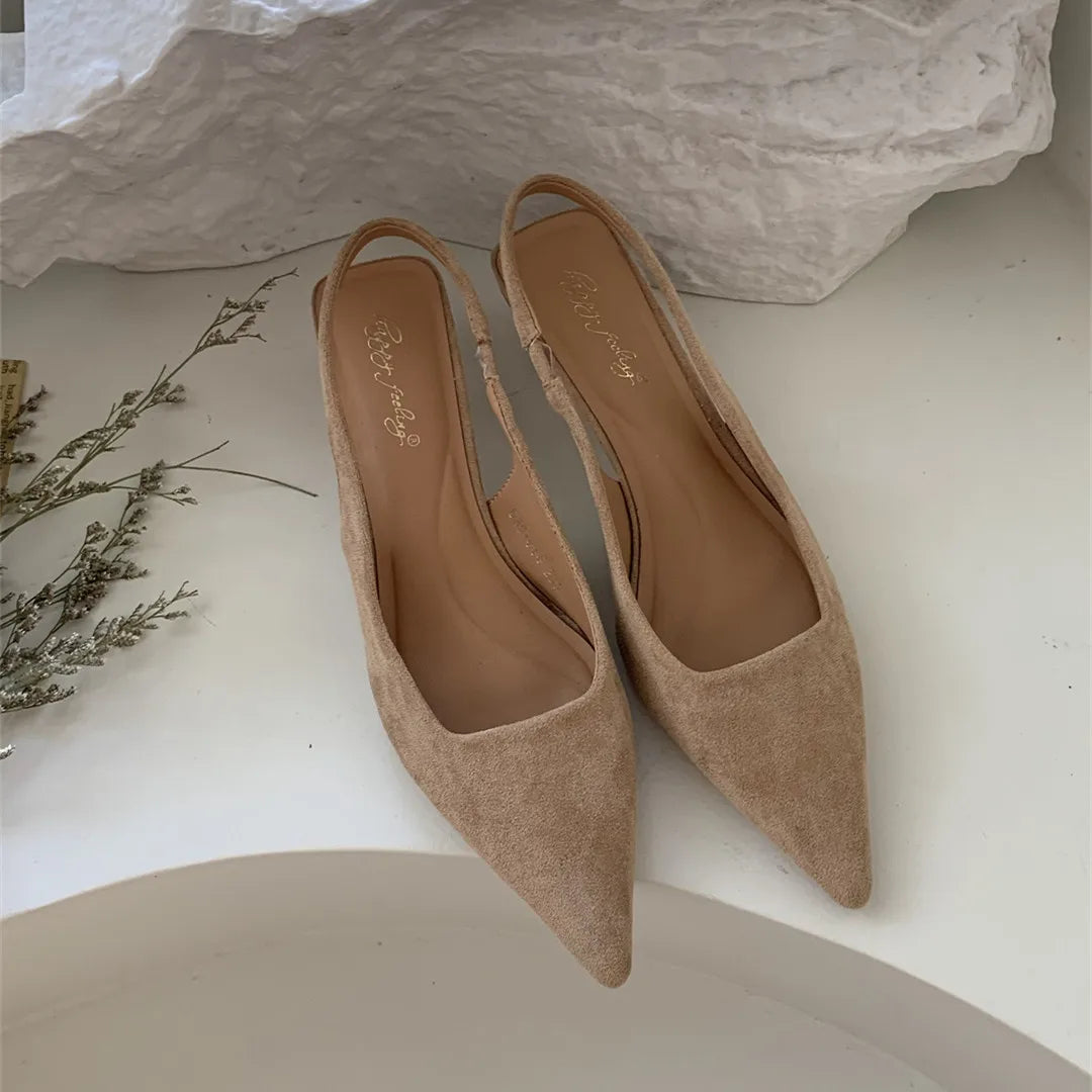 Women Sandals Pointed Toe Elegant Low-heel Shoes Summer Fashion Slingback Woman Mules Shoes Pumps Dress Shoes