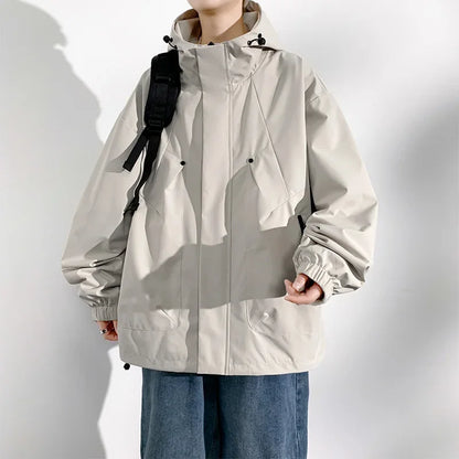 Jaqueta Masculina para Acampamento Quebra-Vento Casaco Plus Size 8GG Moda Casual Jaqueta Impermeável Masculina Cor Sólida Roupa Externa Tamanho Grande