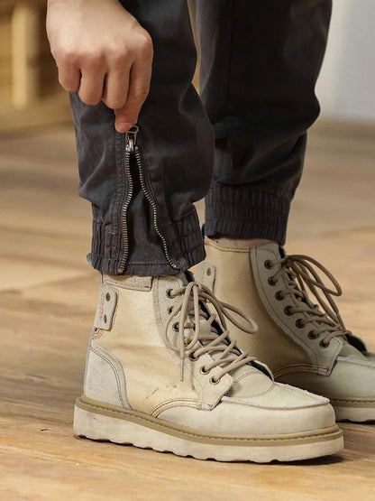 2025 New Multi-Pockets Spring Summer Cargo Pants Men Streetwear Zipper Leg Skinny Work Joggers Cotton Casual Tactical Trousers