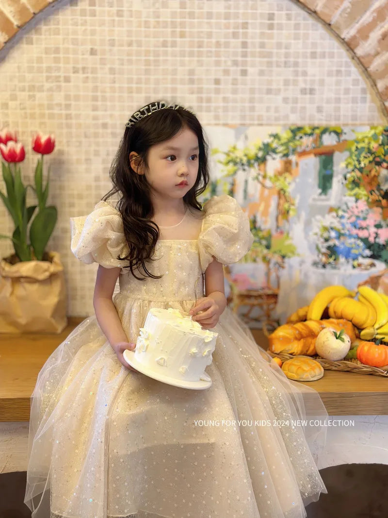 Children Dress Princess Dress 2026 Summer New Girls Sparkling Fairy Fluffy Gauze Dress