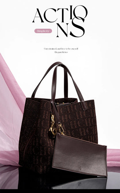 Women's Handbag Large Capacity Women's Simple Daily Commute Versatile Solid Color Letter Printed Design Shoulder Bag