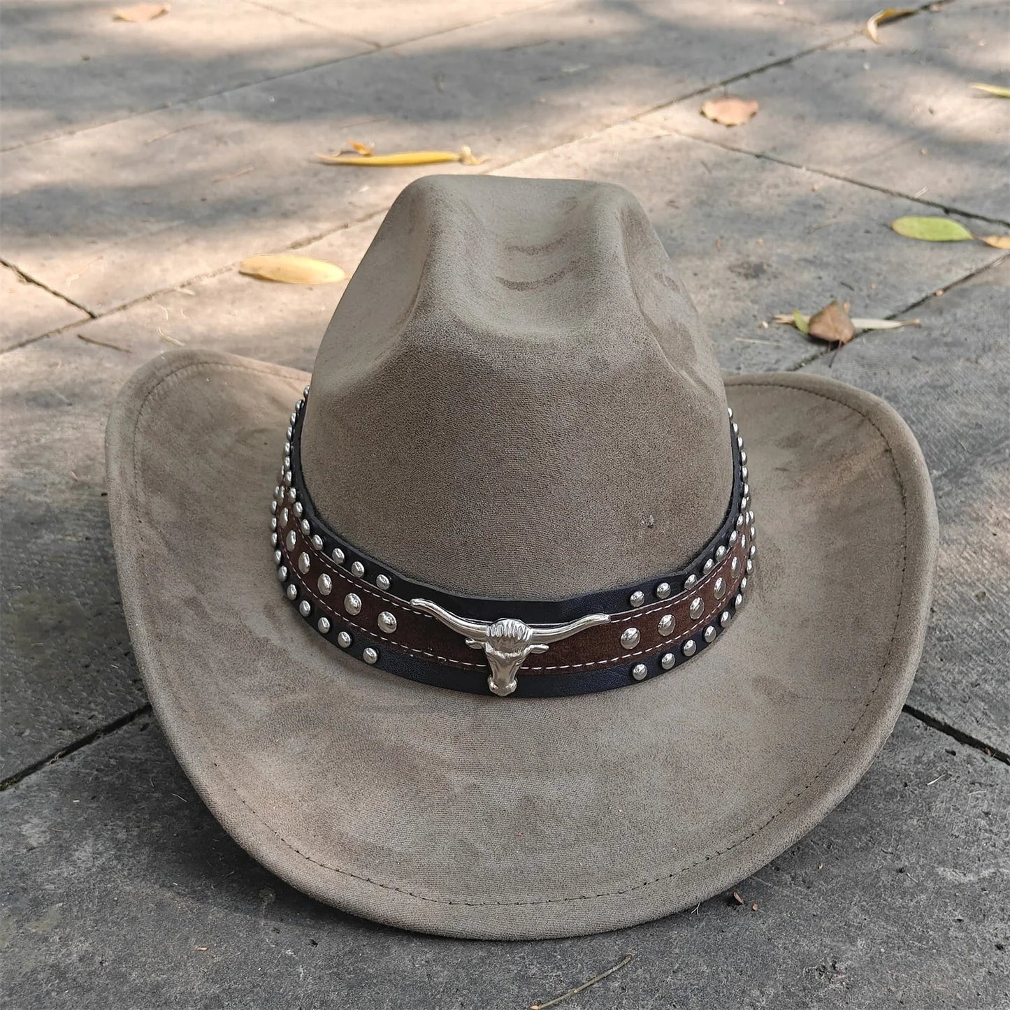 Retro Suede Leather Western Cowboy Fedora Hat for Men Women Bull Head Accessories Fashion Travel Party Hat Denim Hat sombrero