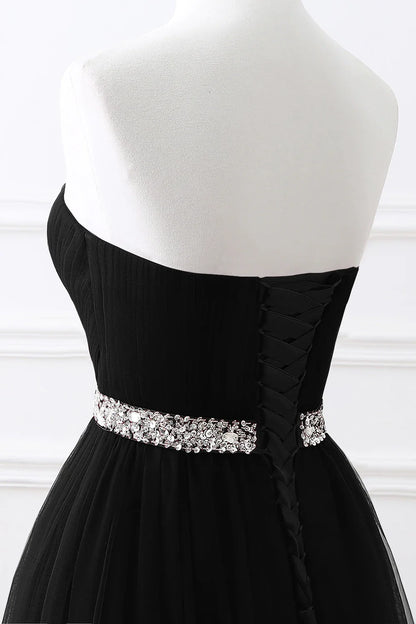 A-line Strapless Tulle Royal Blue Evening Dresses Lace Up Crystal Sequin Formal Party For Bride Sexy Prom Gown Wedding Party