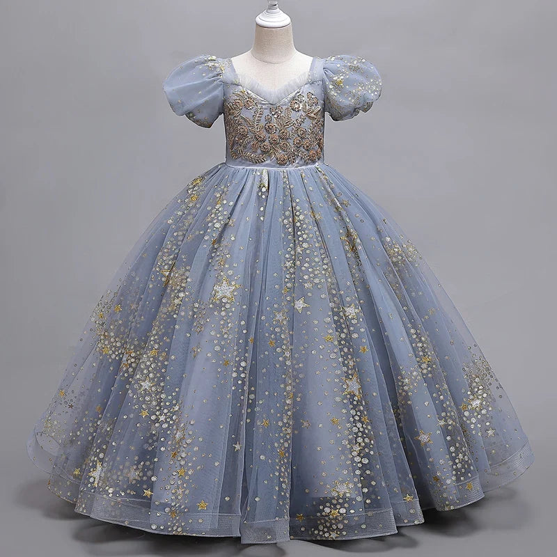 Girls' Flower Wedding Dress Long Sleeveless Summer Princess Rainbow Host Gift Performance Program
