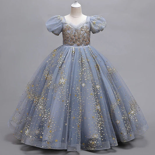 Girls' Flower Wedding Dress Long Sleeveless Summer Princess Rainbow Host Gift Performance Program