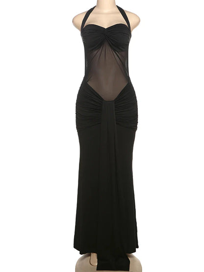 Mesh Patchwork Dress Women Summer Trend Off Shoulder Backless Ruched Ribbon Midnight Prom Party Hipster Vestidos