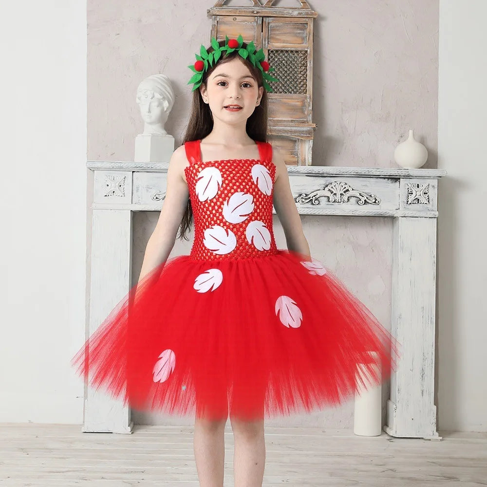 Kids Cosplay Dress for Girls Lilo Inspired Hawaiian Costume With Wreath Necklace Bag Doll for Halloween Birthday