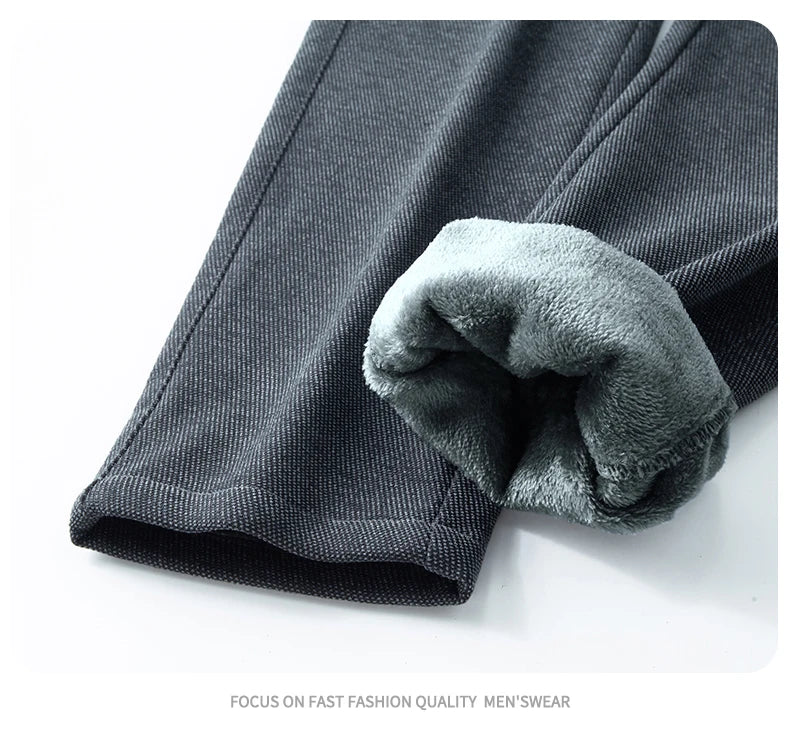 Men's Winter Casual Pants Thick Fleece Warm Elastic Waist Straight Slim Trousers Light Business Comfort Daily Wear Thermal Pants