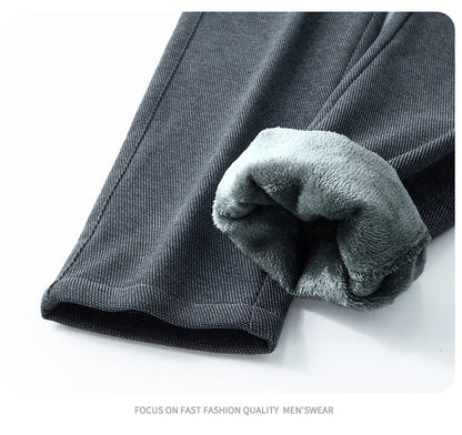 Men's Winter Casual Pants Thick Fleece Warm Elastic Waist Straight Slim Trousers Light Business Comfort Daily Wear Thermal Pants