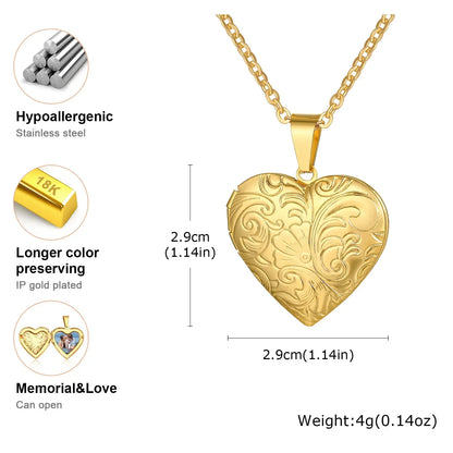 Light Heart Locket Pendants for Women Men Openable Photo Frame Glossy Stainless Steel Necklaces Family Love Collar