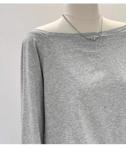 Autumn Winter One Shoulder Cotton Long Sleeve Slant Shoulder Women's Clothing Style Interior Wide Truffle Shoulder Base Shirt