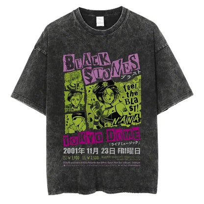 Japanese Anime Nana Osaki Print Vintage Washed Tshirt Harajuku Streetwear Graphic T-Shirt Summer Short Sleeve Cotton Tshirt