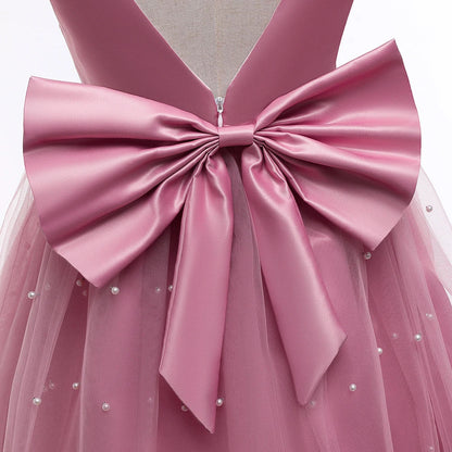 Teen Big Bow Girls Princess Dresses for Bridesmaids Kids Party Dress for Girl Beading Wedding Prom Pageant Dress Gown 5-14 Years