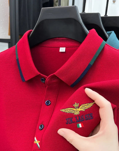 Spring and Autumn new 100% cotton long sleeved men's polo shirt brand high-end embroidered comfortable breathable casual T-shirt