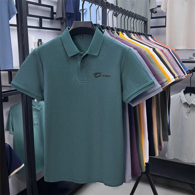 cotton100% hot sale men's new short sleeve polo shirt summer lapel letter printing ventilate t-shirt business classic mans wear
