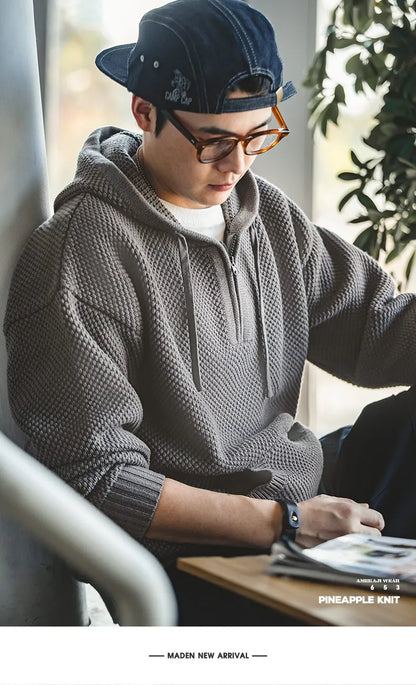 Casual Knit Sweater Half-zip Basics Hoodies for Men Autumn Winter Fashion Brand Pullovers Warm Hooded Sweatshirt Tops
