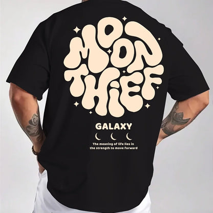 Men's 100% cotton fashionable casual loose plus size months for galaxy letter pattern printed round neck short sleeved T-shirt