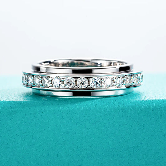 Moissanite Spinner Eternity Band Rings 14k Gold Plated Fidget Spinners Wedding Band Ring Unzip Jewelry Gifts Wholesale